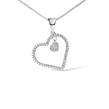 925 Sterling Silver 1/3ct TDW Diamond Heart Pendant Necklace - 0