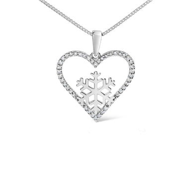 925 Sterling Silver 1/10ct TDW Diamond Heart Pendant Necklace 18" - 0