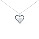 925 Sterling Silver 1/10ct TDW  Blue Treated  Diamond Heart Pendant Necklace-1