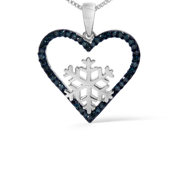 925 Sterling Silver 1/10ct TDW  Blue Treated  Diamond Heart Pendant Necklace - 0