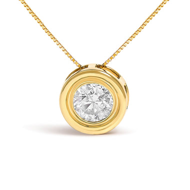 14K Yellow Gold 1 3/8 Cttw Bezel Set Round Diamond Solitaire Pendant Necklace - 0