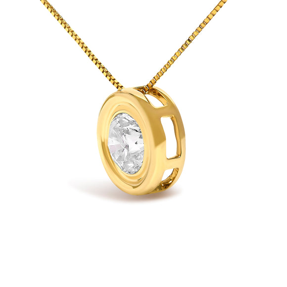 14K Yellow Gold 1 3/8 Cttw Bezel Set Round Diamond Solitaire Pendant Necklace