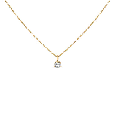 14K Yellow Gold 3/8 Cttw 3 Prong Martini Set Round Diamond Solitaire Pendant Necklace (G-H Color, SI2-I1 Clarity) - 18" Inches - 0