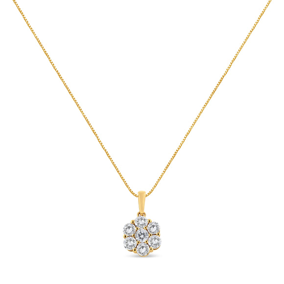 14K Yellow Gold 2.00 Cttw Brilliant Round-Cut Diamond 7 Stone Flower Cluster 18" Pendant Necklace (H-I Color, SI2-I1 Clarity)
