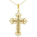 10K Yellow Flashed .925 Sterling Silver 1/4 Cttw Champagne Diamond Filigree Cross Pendant Necklace (K-L Color, I1-I2 Clarity) - 18"-4
