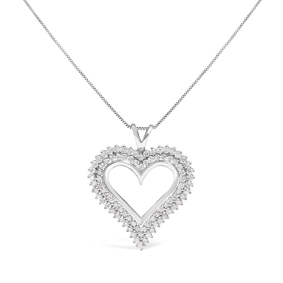 .925 Sterling Silver 1.00 Cttw Diamond Heart 18" Pendant Necklace (I-J Color, I2-I3 Clarity)