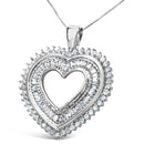 .925 Sterling Silver 1.0 Cttw Baguette and Round Diamond  Heart Pendant 18" Necklace (H-I Color, I3 Clarity)-6