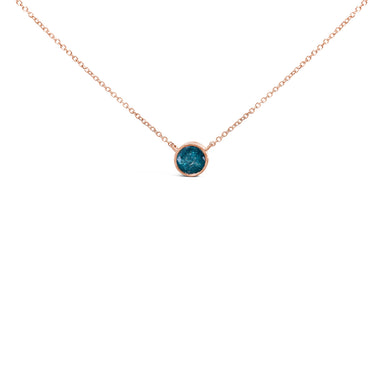 14K Rose Gold 2.0 Cttw Bezel Set Blue Diamond Solitaire Pendant Necklace  - 18" Inches