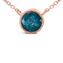 14K Rose Gold 2.0 Cttw Bezel Set Blue Diamond Solitaire Pendant Necklace  - 18" Inches-2