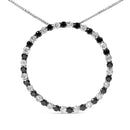 .925 Sterling Silver 2.0 Cttw Alternating Black and White Diamond Open Hoop Circle Pendant Necklace (H-I Color, I2-I3 Clarity) - 18" Inches-5