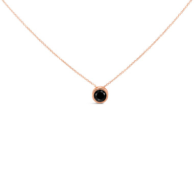 14K Rose Gold 3 1/2 Cttw Bezel-Set Black Round Diamond Solitaire Pendant Necklace (Black Color, I2-I3 Clarity) - 18"