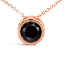 14K Rose Gold 3 1/2 Cttw Bezel-Set Black Round Diamond Solitaire Pendant Necklace (Black Color, I2-I3 Clarity) - 18"-2