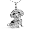 .925 Sterling Silver 1/2 Cttw White and Black Diamond Shih Tzu Dog 18" Pendant Necklace (I-J Color, I2-I3 Clarity)-5