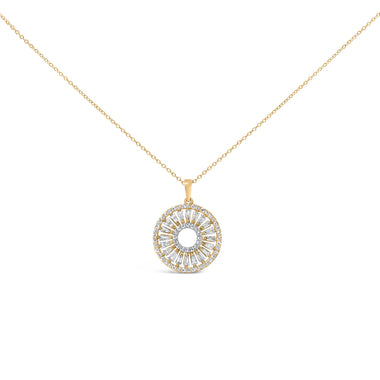 14K Yellow Gold Plated Sterling Silver 1 1/6 Cttw Diamond Sunburst Medallion Pendant Necklace