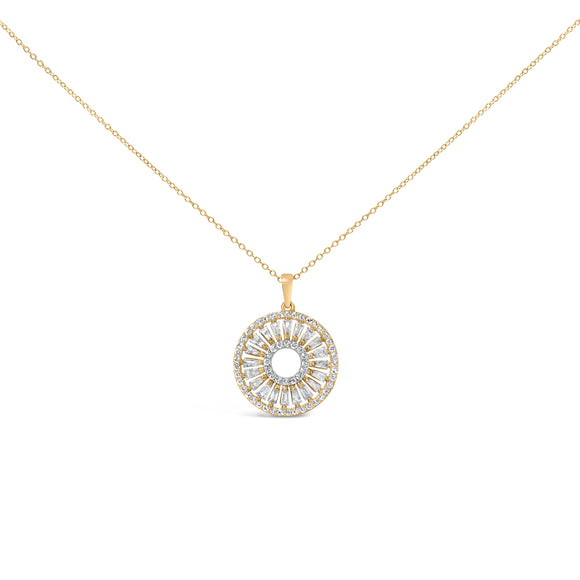 14K Yellow Gold Plated Sterling Silver 1 1/6 Cttw Diamond Sunburst Medallion Pendant Necklace