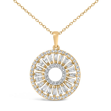 14K Yellow Gold Plated Sterling Silver 1 1/6 Cttw Diamond Sunburst Medallion Pendant Necklace - 0