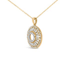 14K Yellow Gold Plated Sterling Silver 1 1/6 Cttw Diamond Sunburst Medallion Pendant Necklace-3