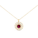 14K Yellow Gold Plated Silver Lab Grown Ruby and 5/8 Cttw Baguette Diamond Medallion Pendant Necklace-1