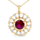 14K Yellow Gold Plated Silver Lab Grown Ruby and 5/8 Cttw Baguette Diamond Medallion Pendant Necklace-2
