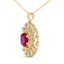 14K Yellow Gold Plated Silver Lab Grown Ruby and 5/8 Cttw Baguette Diamond Medallion Pendant Necklace-3