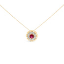 14K Yellow Gold Plated Silver Created Red Ruby and Diamond Baguette Medallion Pendant Necklace-1