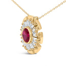 14K Yellow Gold Plated Silver Created Red Ruby and Diamond Baguette Medallion Pendant Necklace-3