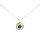 14K Yellow Gold Plated Sterling Silver Lab Grown Emerald and Diamond Sunburst Medallion Pendant Necklace-1