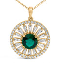 14K Yellow Gold Plated Sterling Silver Lab Grown Emerald and Diamond Sunburst Medallion Pendant Necklace-2