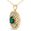 14K Yellow Gold Plated Sterling Silver Lab Grown Emerald and Diamond Sunburst Medallion Pendant Necklace-3