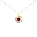 14K Yellow Gold Plated Silver Created Red Ruby and Baguette Diamond Sunburst Medallion Pendant Necklace-1