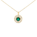 14K Yellow Gold Plated Sterling Silver Lab Grown Emerald and Baguette Diamond Sunburst Medallion Pendant Necklace-1