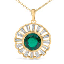 14K Yellow Gold Plated Sterling Silver Lab Grown Emerald and Baguette Diamond Sunburst Medallion Pendant Necklace-2
