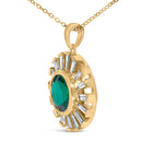 14K Yellow Gold Plated Sterling Silver Lab Grown Emerald and Baguette Diamond Sunburst Medallion Pendant Necklace-3