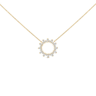 14K Yellow Gold Plated Sterling Silver 3/4 Cttw Diamond Starburst Pendant Necklace