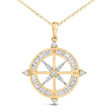 14K Yellow Gold Plated Sterling Silver 3/4 Cttw Diamond Compass Medallion Pendant Necklace - 0