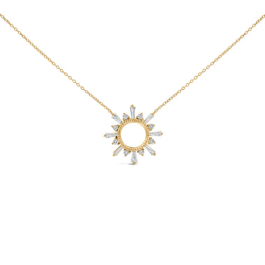 14K Yellow Gold Plated Sterling Silver 5/8 Cttw Diamond Open Starburst Pendant Necklace