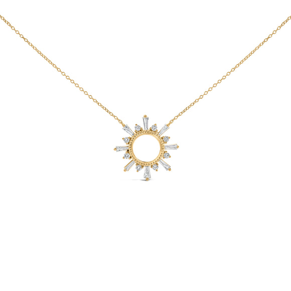 14K Yellow Gold Plated Sterling Silver 5/8 Cttw Diamond Open Starburst Pendant Necklace