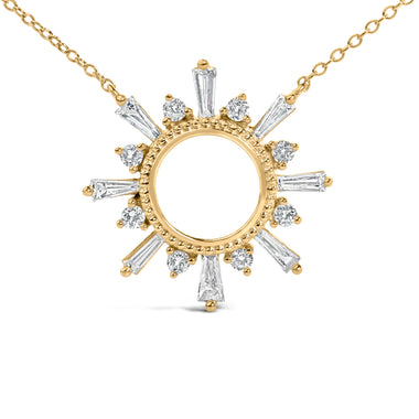 14K Yellow Gold Plated Sterling Silver 5/8 Cttw Diamond Open Starburst Pendant Necklace - 0