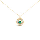 14K Yellow Gold Plated Silver Lab Grown Emerald and Diamond Sunburst Medallion Pendant Necklace-1