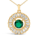 14K Yellow Gold Plated Silver Lab Grown Emerald and Diamond Sunburst Medallion Pendant Necklace-2