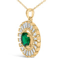 14K Yellow Gold Plated Silver Lab Grown Emerald and Diamond Sunburst Medallion Pendant Necklace-3