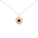 14K Yellow Gold Plated Sterling Silver Lab Grown Ruby and Diamond Medallion Pendant Necklace-1