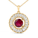 14K Yellow Gold Plated Sterling Silver Lab Grown Ruby and Diamond Medallion Pendant Necklace-2