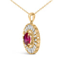 14K Yellow Gold Plated Sterling Silver Lab Grown Ruby and Diamond Medallion Pendant Necklace-3