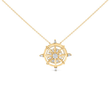 14K Yellow Gold Plated Sterling Silver 1/3 Cttw Diamond Compass Pendant Necklace