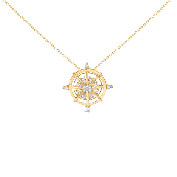 14K Yellow Gold Plated Sterling Silver 1/3 Cttw Diamond Compass Pendant Necklace
