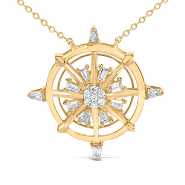 14K Yellow Gold Plated Sterling Silver 1/3 Cttw Diamond Compass Pendant Necklace - 0