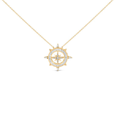 14K Yellow Gold Plated Sterling Silver 1.0 Cttw Diamond Compass Pendant Necklace
