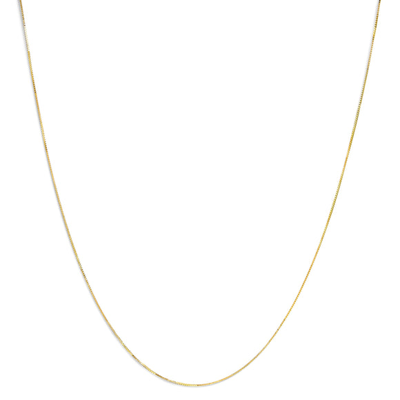 Solid 14K Yellow Gold 0.75mm Classic Box Chain Necklace. Unisex Chain - Size 16 Inches