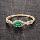 0.32 Carat Genuine Zambian Emerald and White Diamond 14K Yellow Gold Ring-4